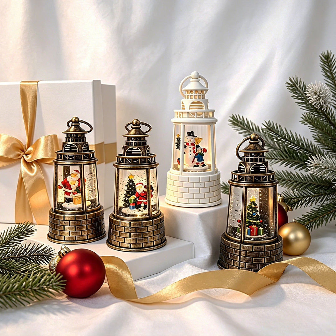 Nostalgic snow lantern with moving snowman scene