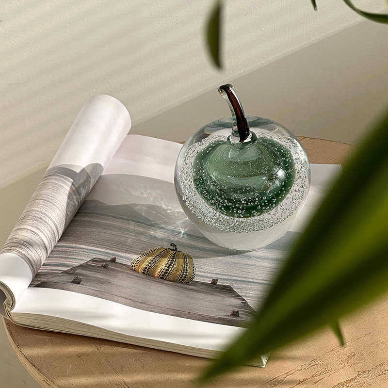 Handblown Art Glass Pear Paperweight with Encased Air Bubbles