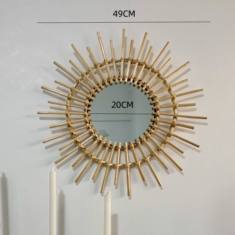 Wall mirror with wicker basket