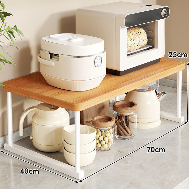 Countertop Appliance Riser Shelf with Wood-Top and Metal Frame