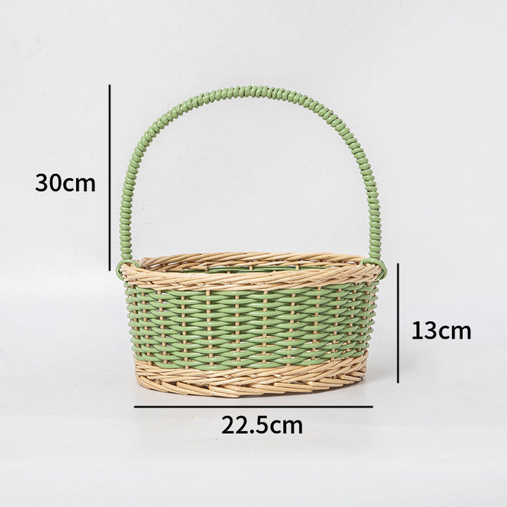 Braided storage basket with decorative cotton handles