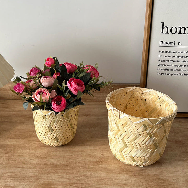 Handcrafted storage basket made of bamboo fiber