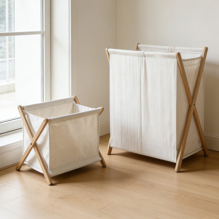 Modern laundry basket with folding frame