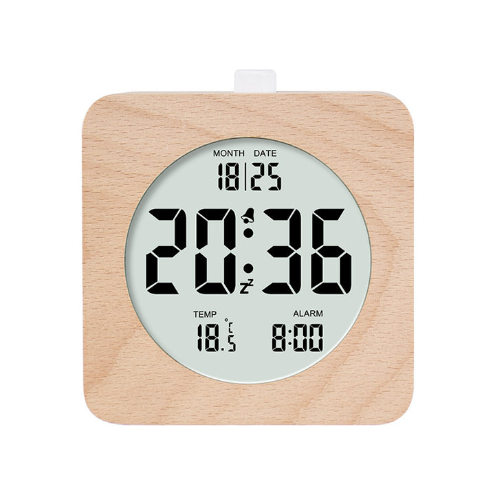 Digital wood alarm clock with temperature display