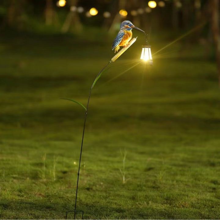Hand-painted Kingfisher Garden Lantern Stake