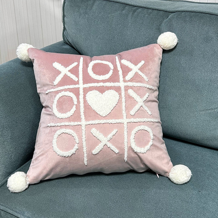 Plush Heart Appliqué Tassel Corner Decorative Throw Pillow Cover