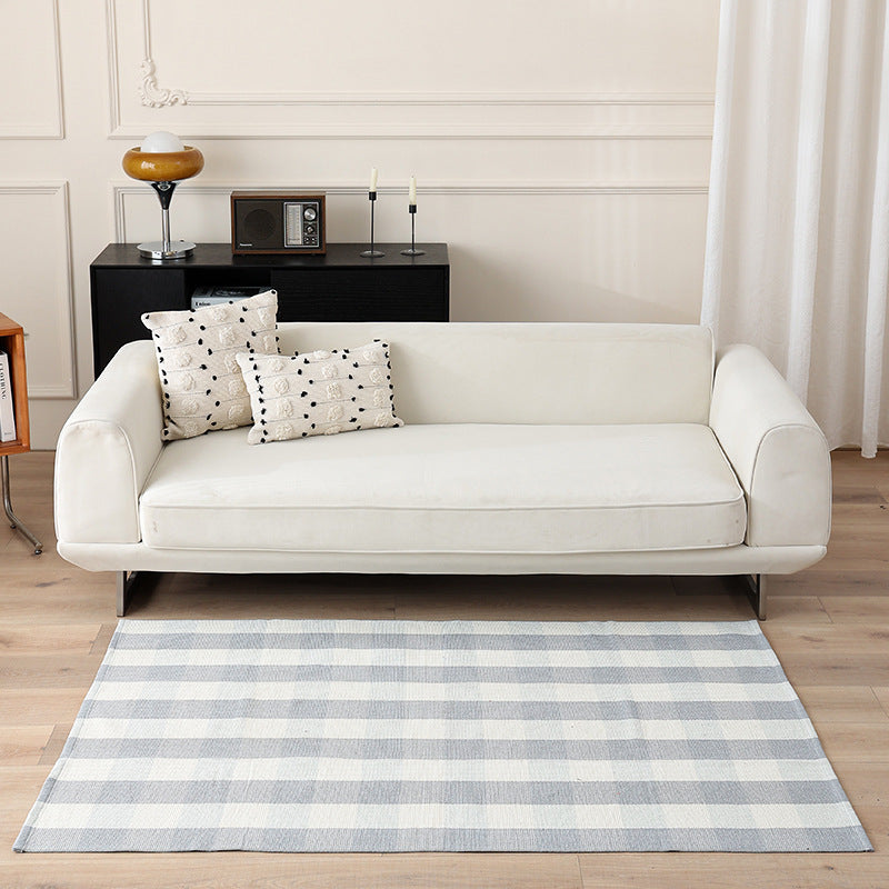 Striped Flat-Woven Cotton Rug in Kilim Style