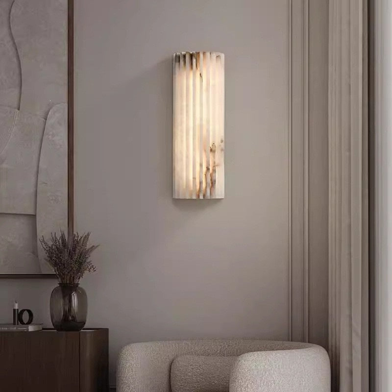 Vertical ribbed wall lamp with alabaster effect and LED