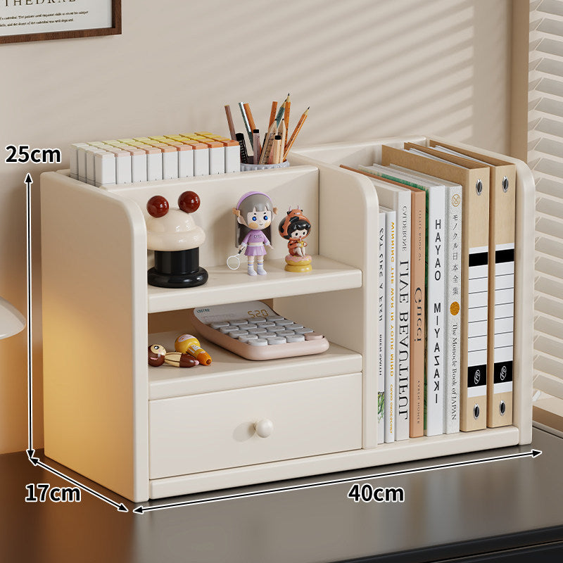Bamboo-Style Multi-Compartment Desktop Bookshelf Organizer with Drawer