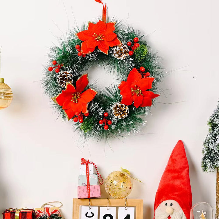 Festive Christmas wreath with pine cones and berries