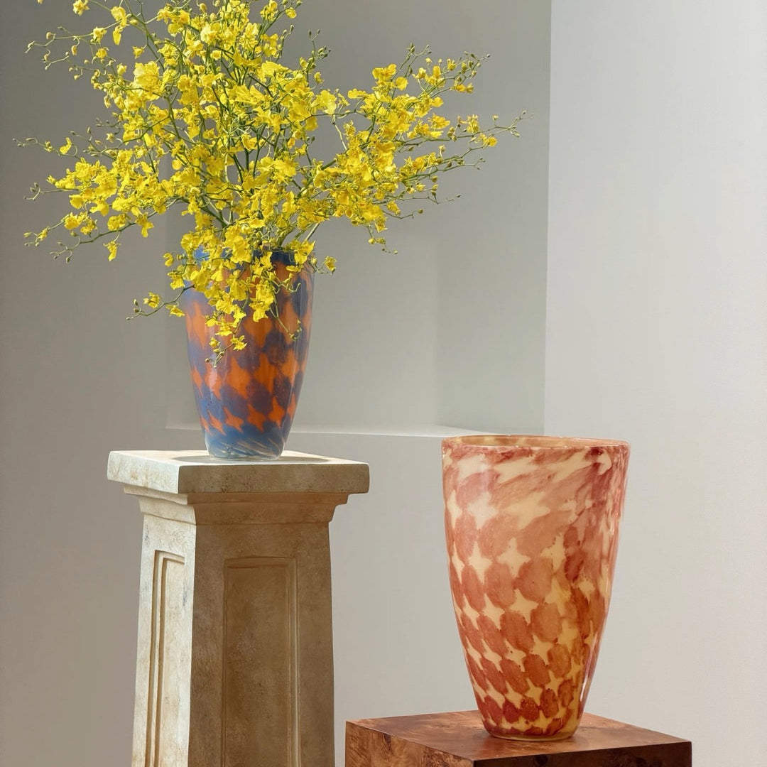 Textured Art Glass Tapered Display Vase with Mottled Overlay