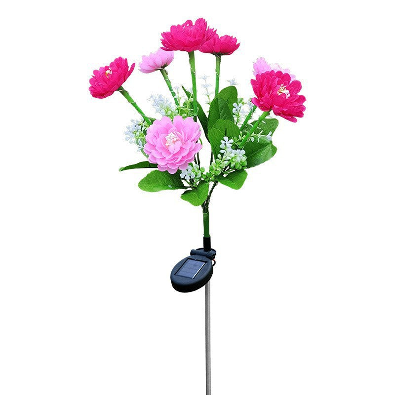 Solar-powered decorative garden stele with lifelike ranunculus bouquet