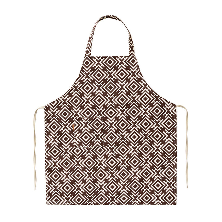 Cotton-linen cooking apron with pocket and adjustable neck strap