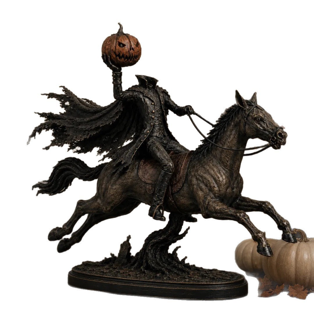 Decorative Halloween figure on horse with pumpkin