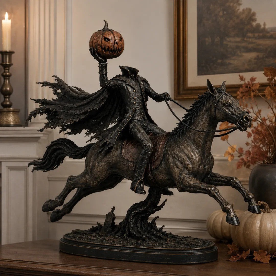 Decorative Halloween figure on horse with pumpkin
