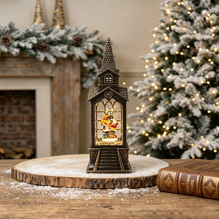 Nostalgic Christmas lantern with illuminated snowman scene
