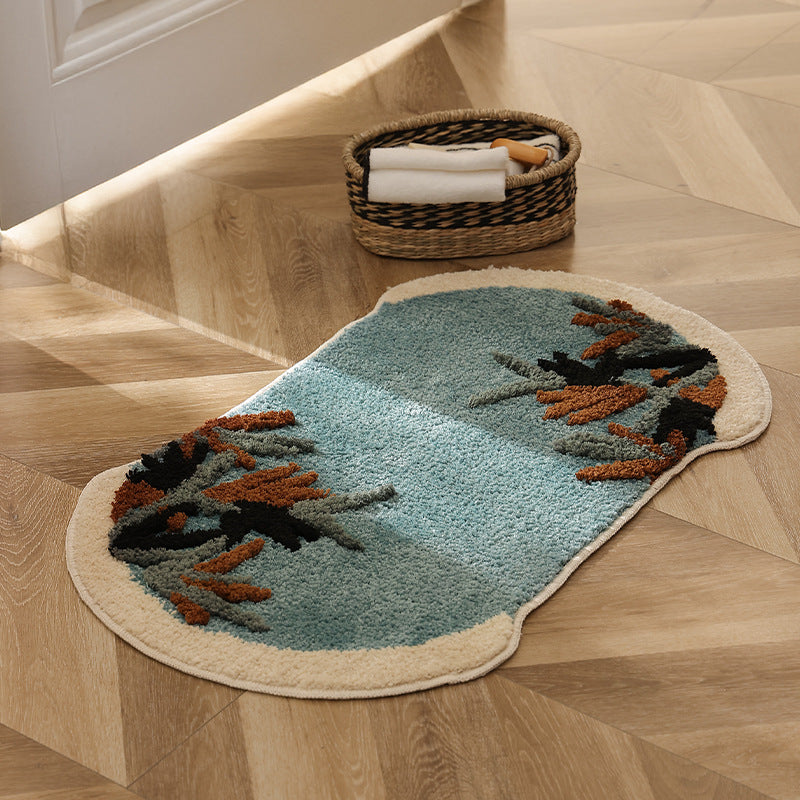 Oval Bath Mat with Floral Tufted Look and Non-Slip Backing