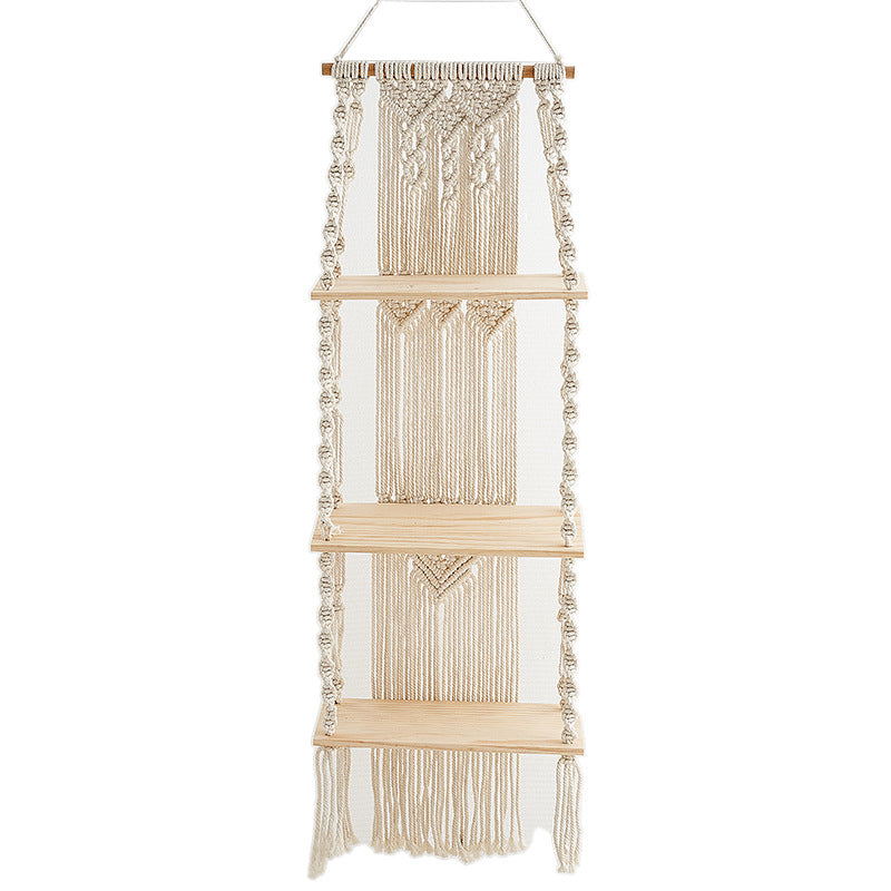 Macramé Hanging Shelf Organizer with Decorative Fringe