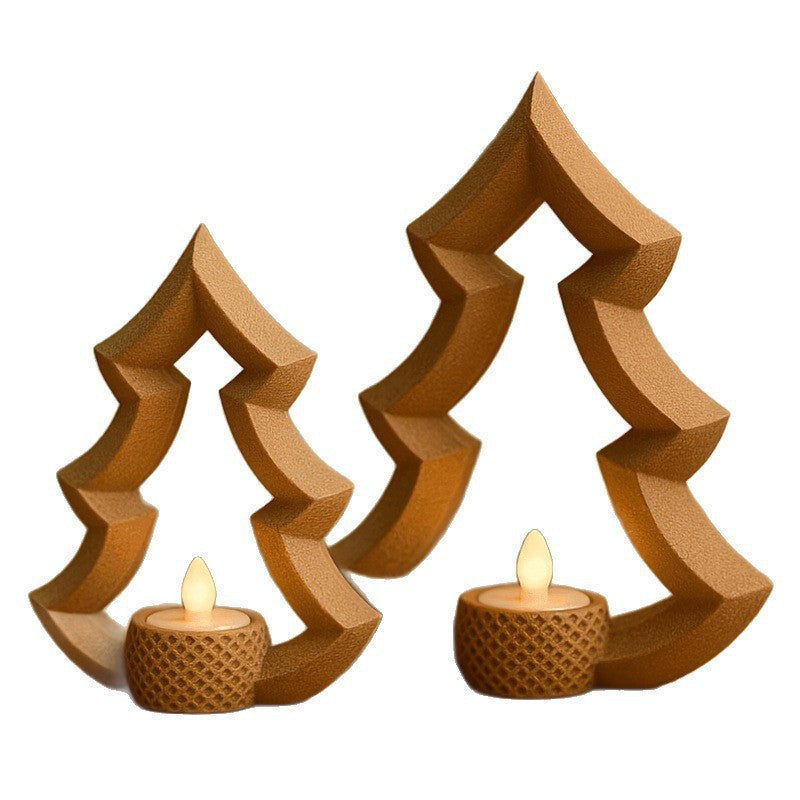 Wood carved Nordic Christmas tree tealight holder