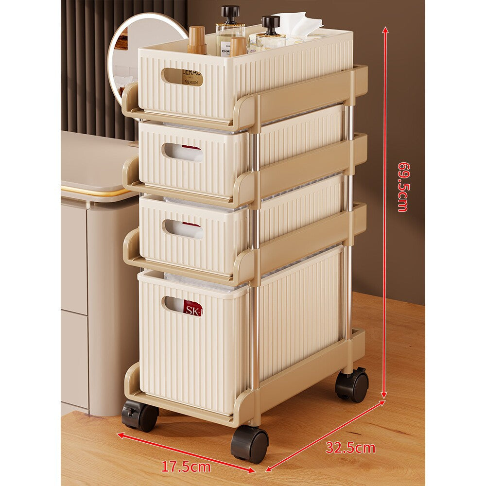 Tiered Vertical Cosmetic and Bathroom Storage Drawer Organizer with Removable Bins and Carry Handles