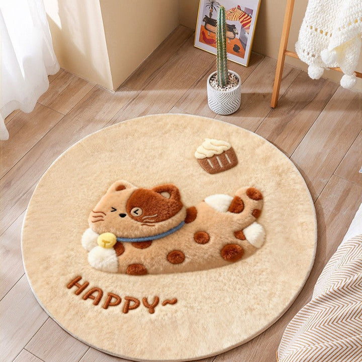 Cute Cat-Themed Plush Round Mat