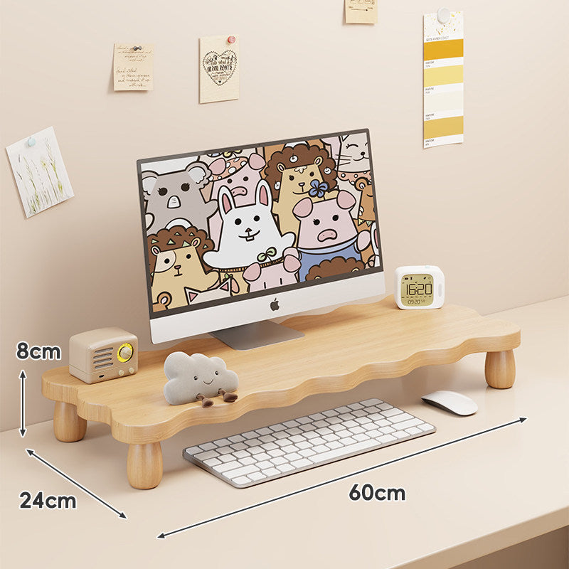 Solid Wood Low-Profile Monitor and Display Riser with Rounded Peg Legs and Keyboard Slide-Out Space