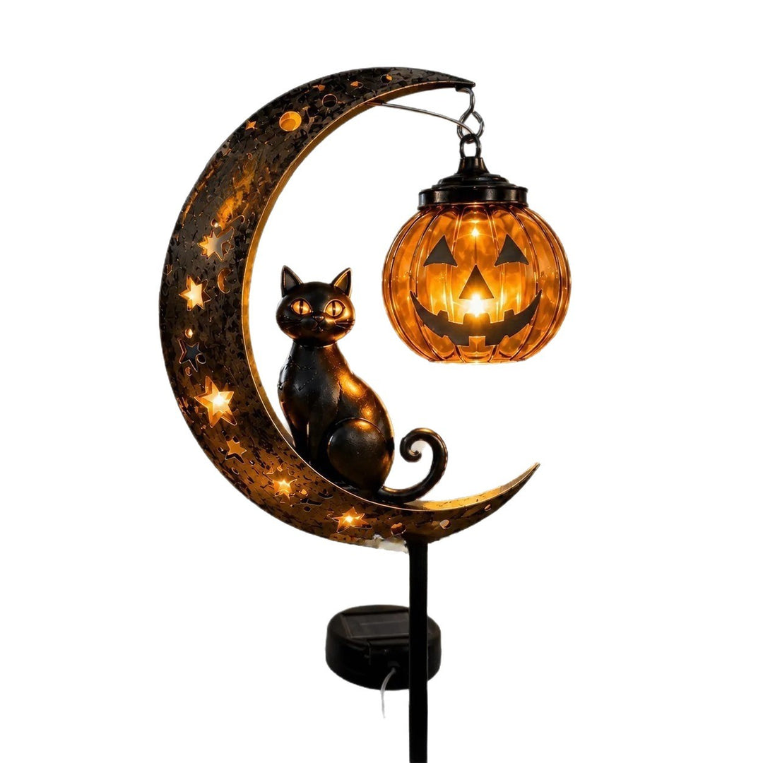 Solar-powered Half-moon Garden Stake Lantern with Cat Silhouette
