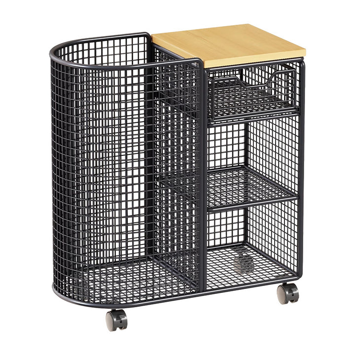 Mesh Rolling Fitness and Yoga Equipment Organizer Cart with Tall Curved Mat Compartment and Slide Drawer