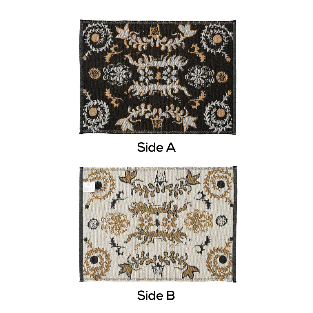 Reversible woven rug runner with ornamental jacquard structure
