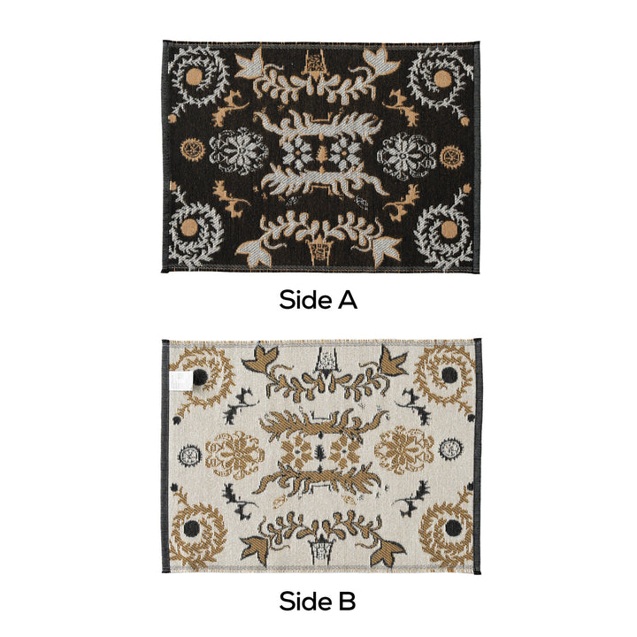 Reversible woven rug runner with ornamental jacquard structure