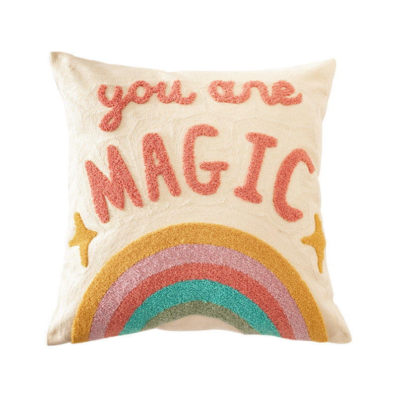Cushion cover made of cotton-linen with hand-tufted wave pattern and concealed zipper