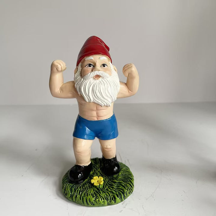 Playful Weightlifting Gnome Figurine
