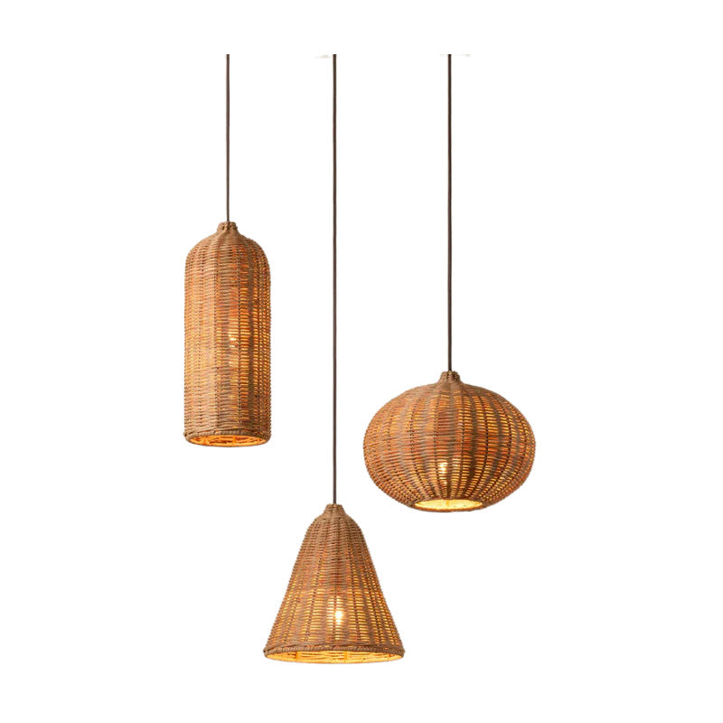 Handmade pendant light made of braided rattan