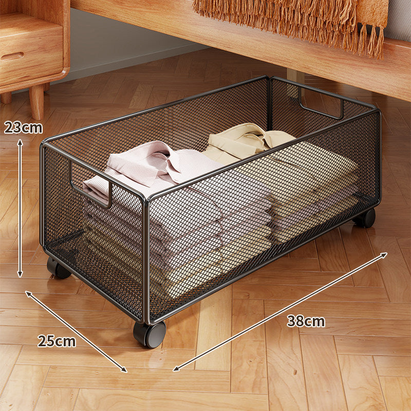 Under-Bed Rolling Mesh Storage Basket with Castor Wheels