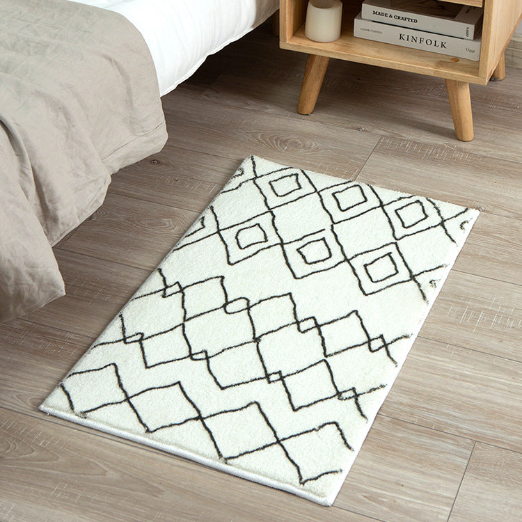 Soft high-pile bath mat rug with Berber-inspired diamond pattern