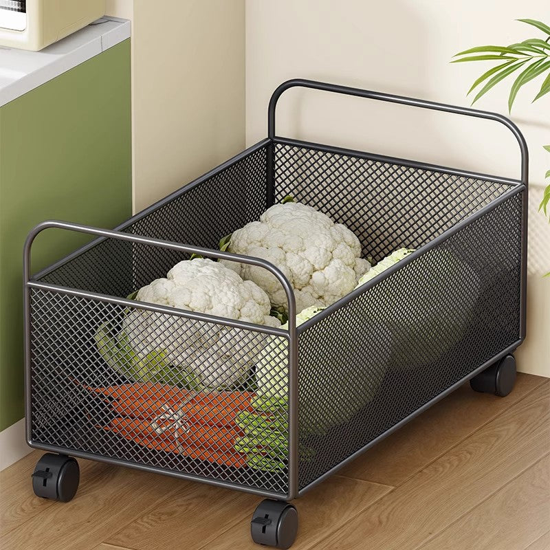 Mobile Mesh Storage Basket with Handle and Locking Casters