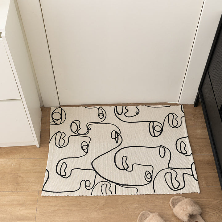Woven cotton tabletop set with abstract line art