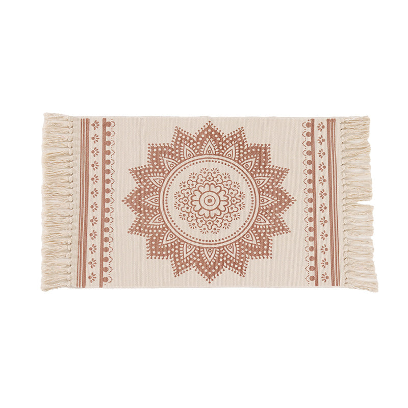 Decorative runner for dining table and console in Boho-Mandala design with fringes