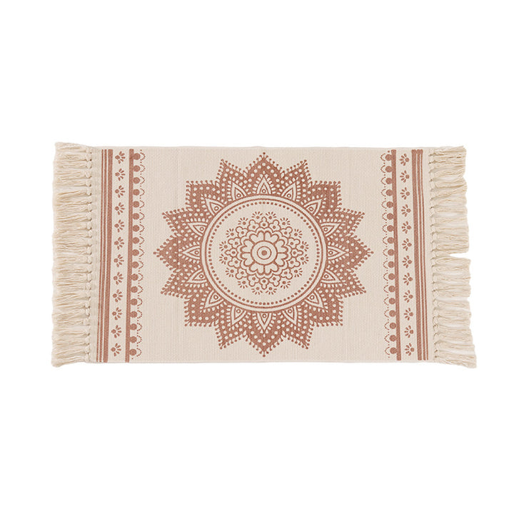 Decorative runner for dining table and console in Boho-Mandala design with fringes