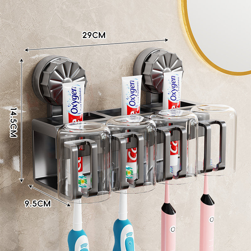 Wall-Mounted Toothbrush and Toothpaste Dispenser Organizer with Protective Covers