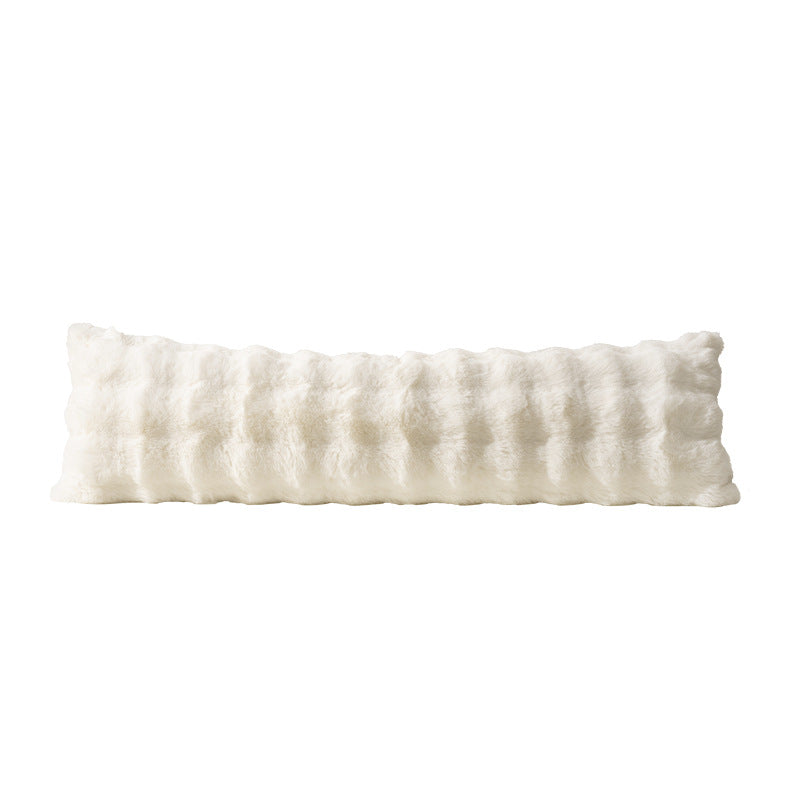 long decorative lumbar support with faux fur cover
