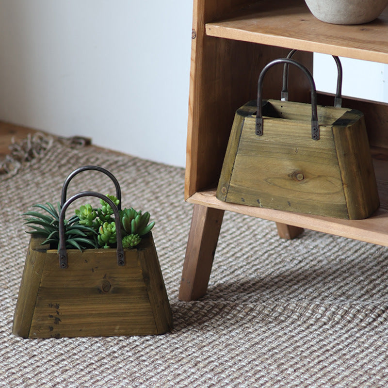 Wooden container with handles