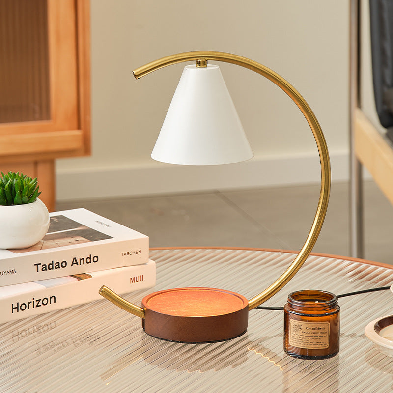 Crescent Arc Table Lamp with Leather Base