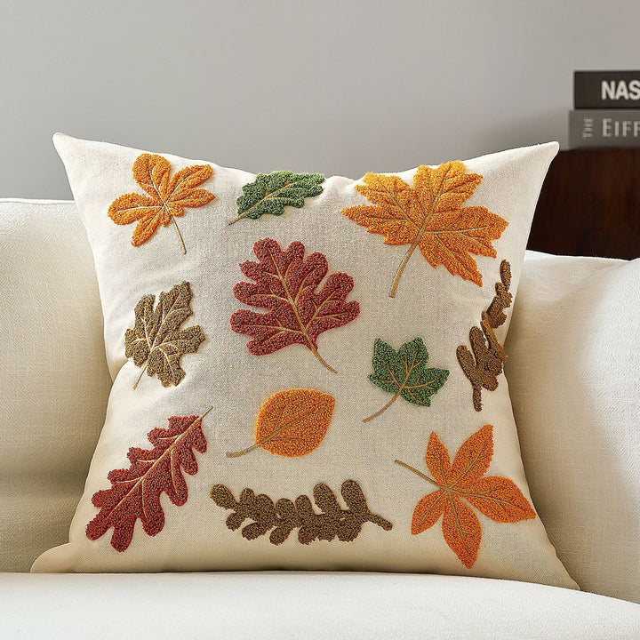 Embroidered Leaf Motif Cushion