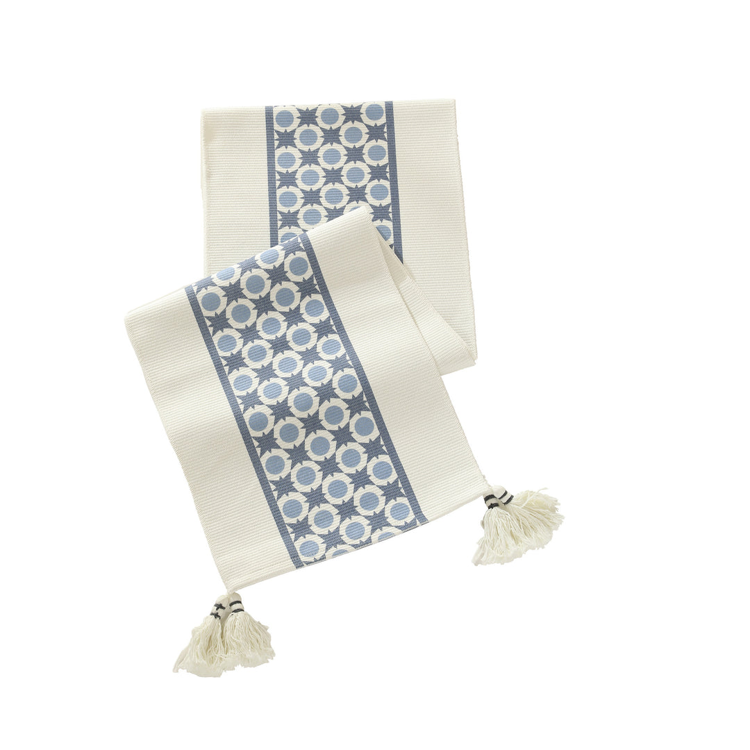 Handwoven decorative table runner with Ikat jacquard and tassels
