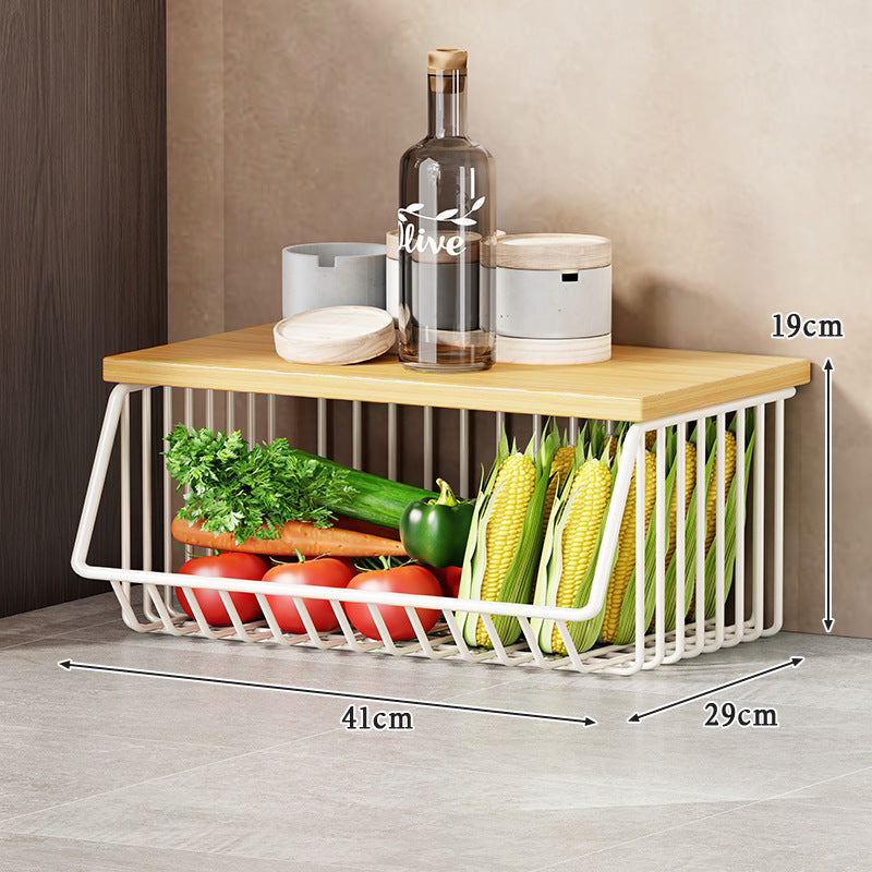 Multi-Tier Rolling Kitchen Fruit and Vegetable Storage Cart with Wood Top