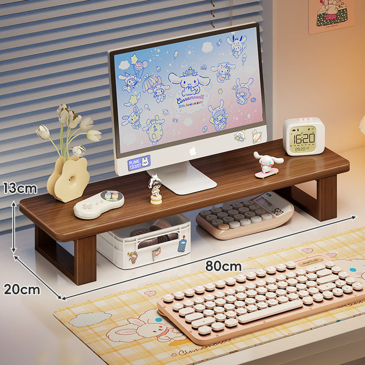 Bamboo Desktop Monitor Riser with Under-Shelf Keyboard Storage and Cable Management