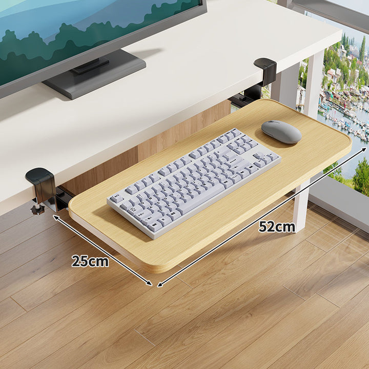 Under-Desk Slide-Out Keyboard Tray Clamp Mount with Ergonomic Wooden Platform