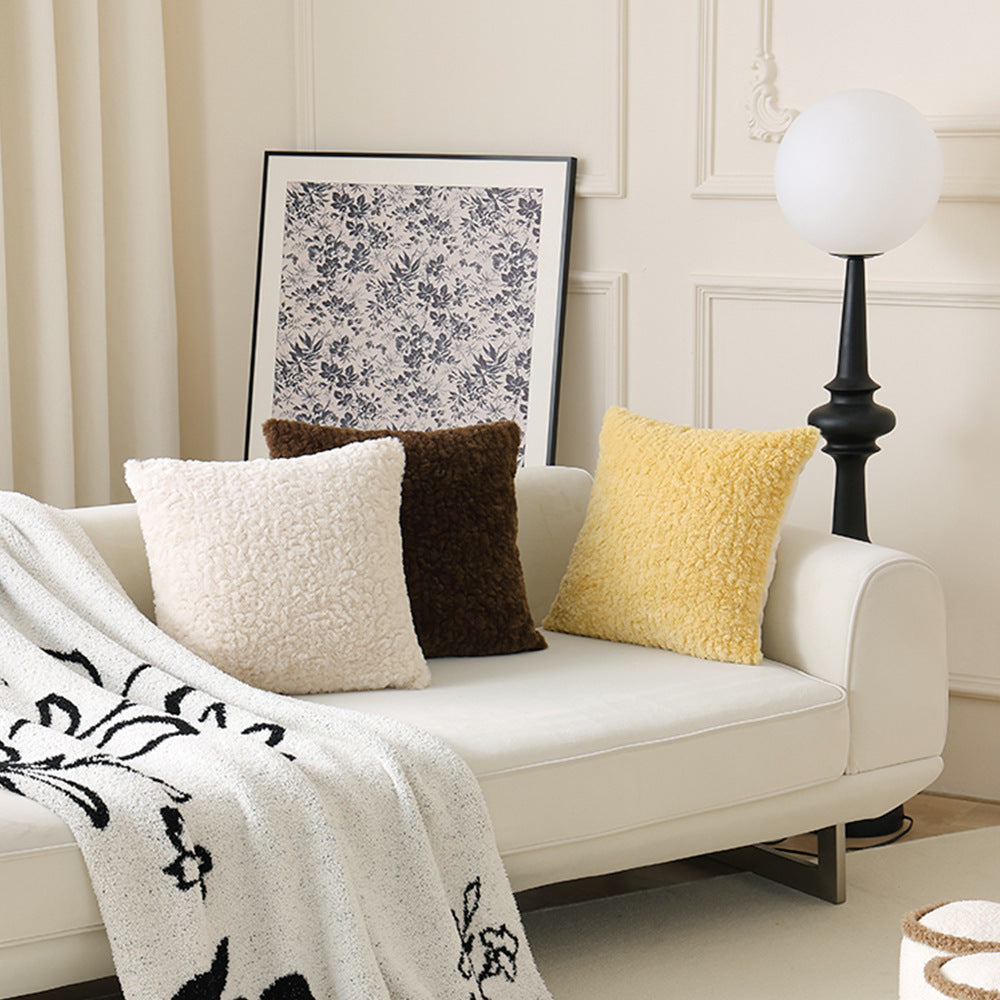 Cozy square decorative pillow with teddy bear fur cover