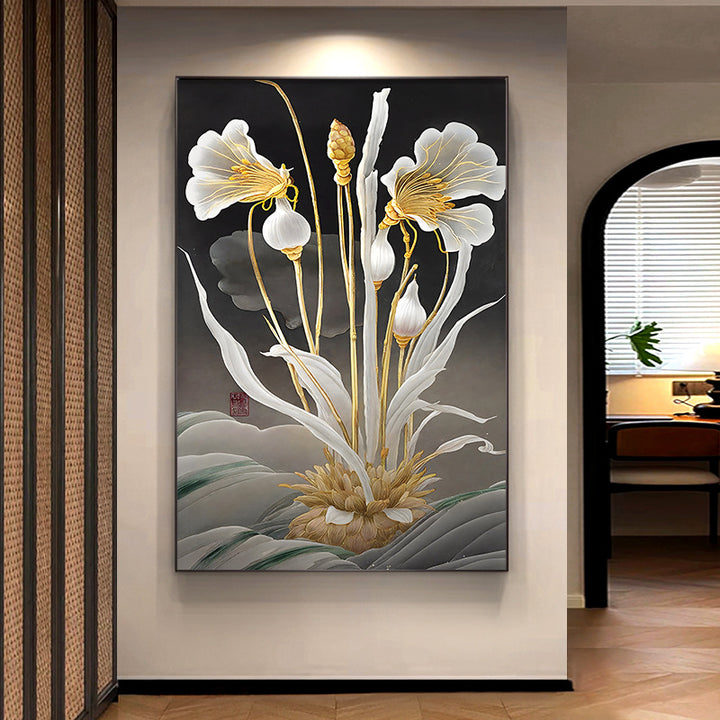 Elegant Lotus Flower Framed Art